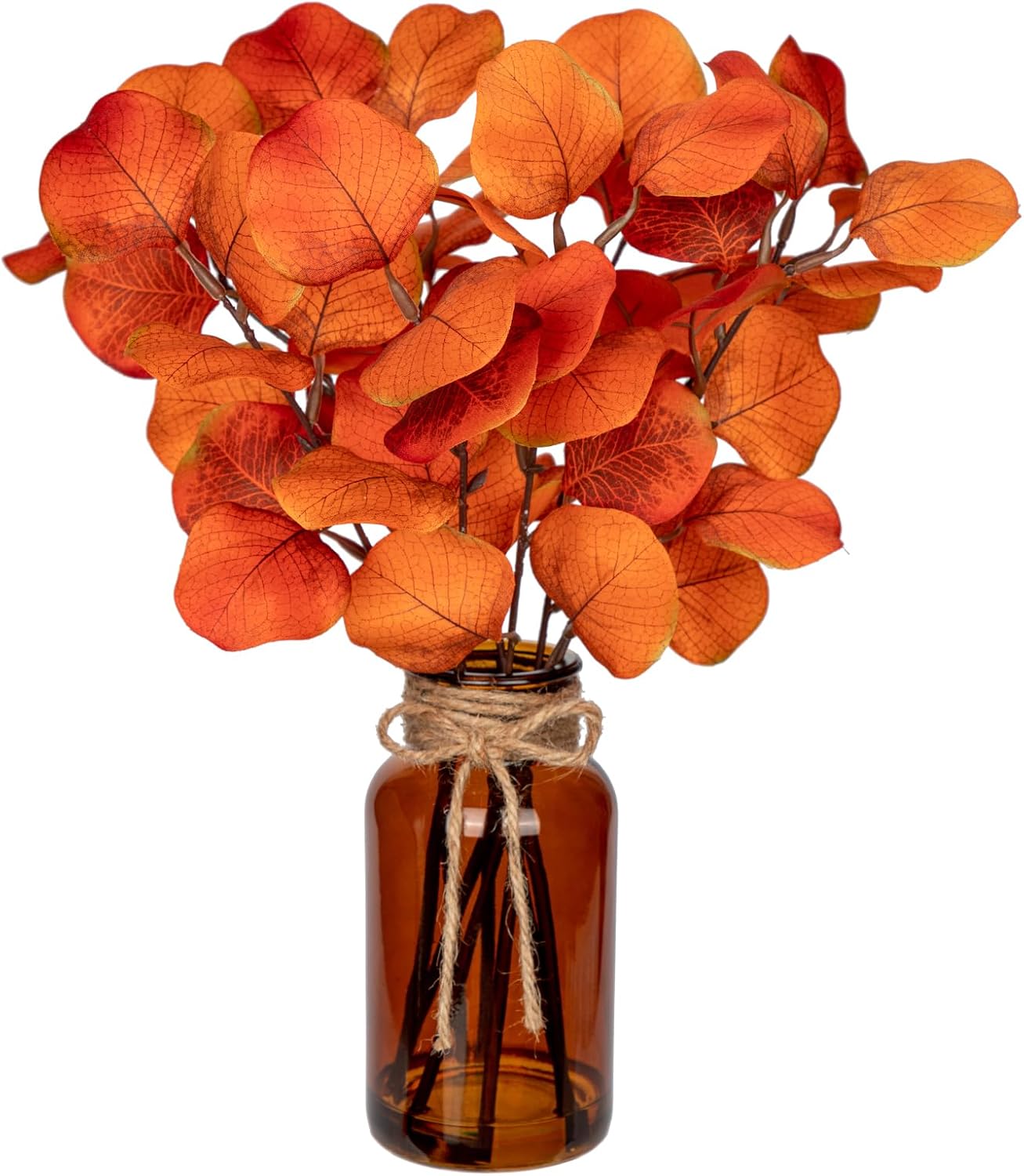 Briful Artificial Eucalyptus in Amber Glass Vase with Faux Water 14 Inch