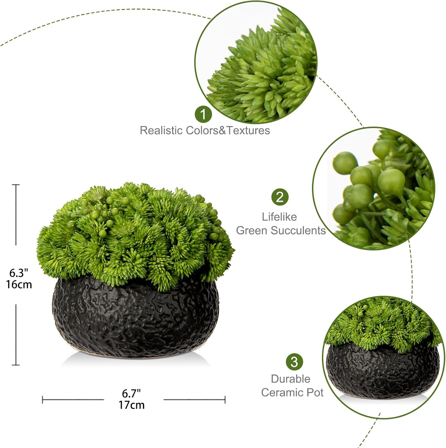 Briful Artificial Succulents in Black Ceramic Pots