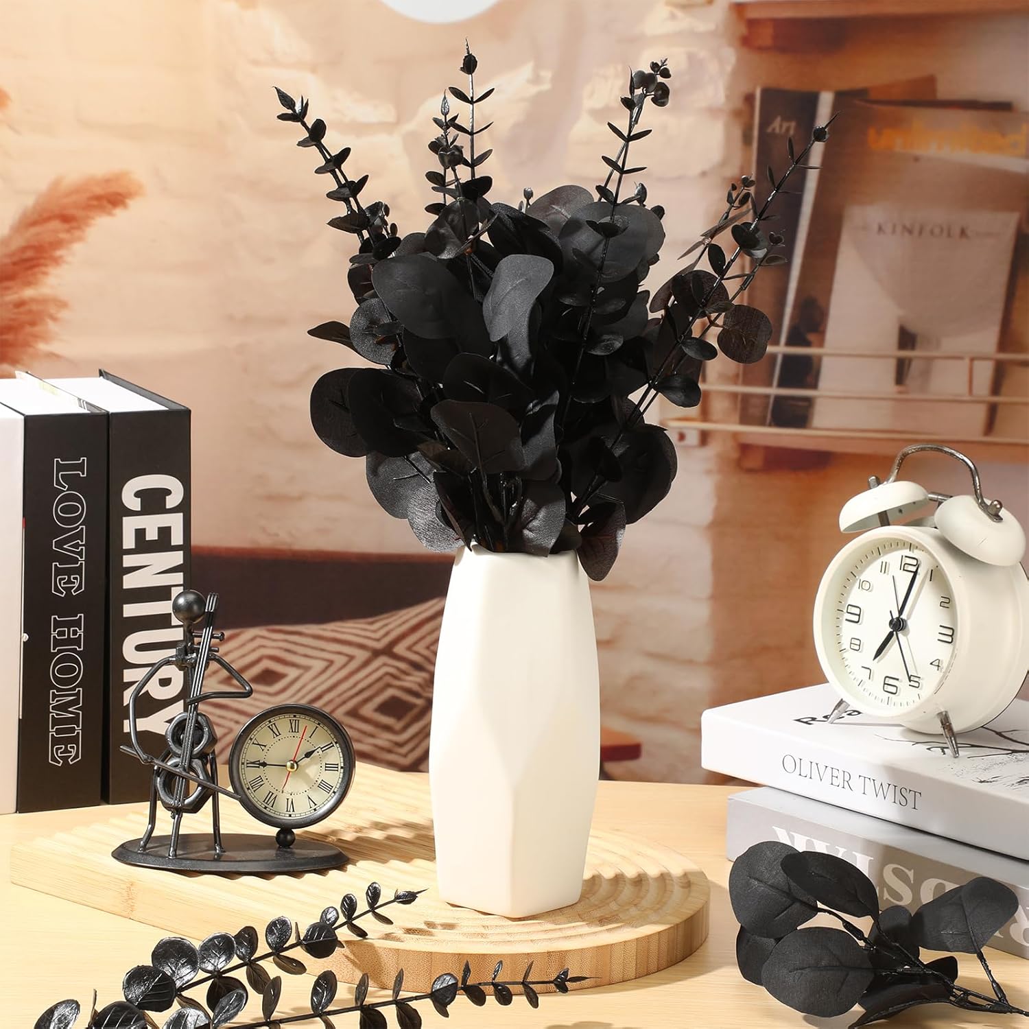 Giegxin 180 Pcs Artificial Eucalyptus Leaves Stems Black