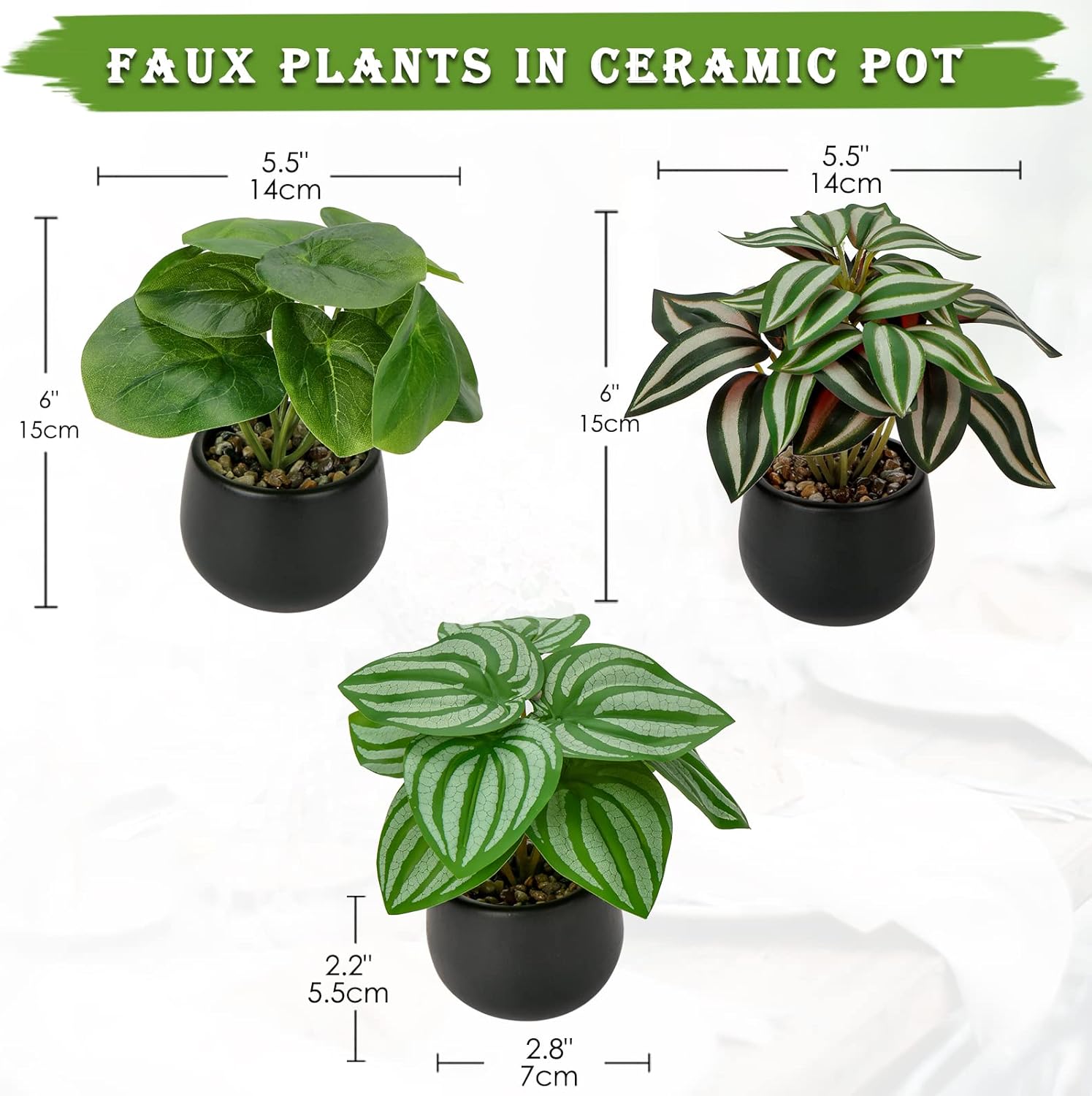 Briful 3PCS Artificial Plants in Black Pots