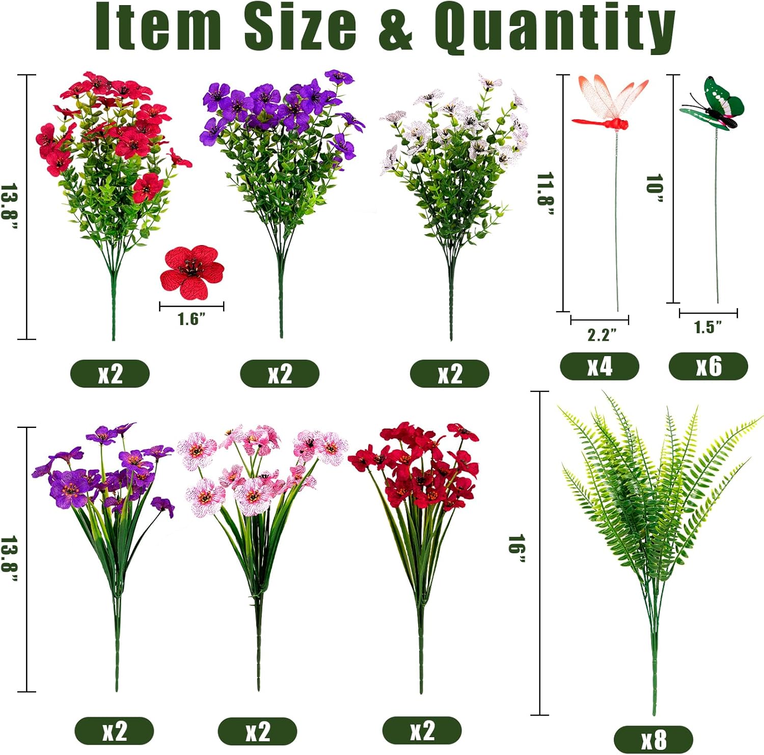 Winrain 30PCS Artificial Flowers Plants Outdoor Decor