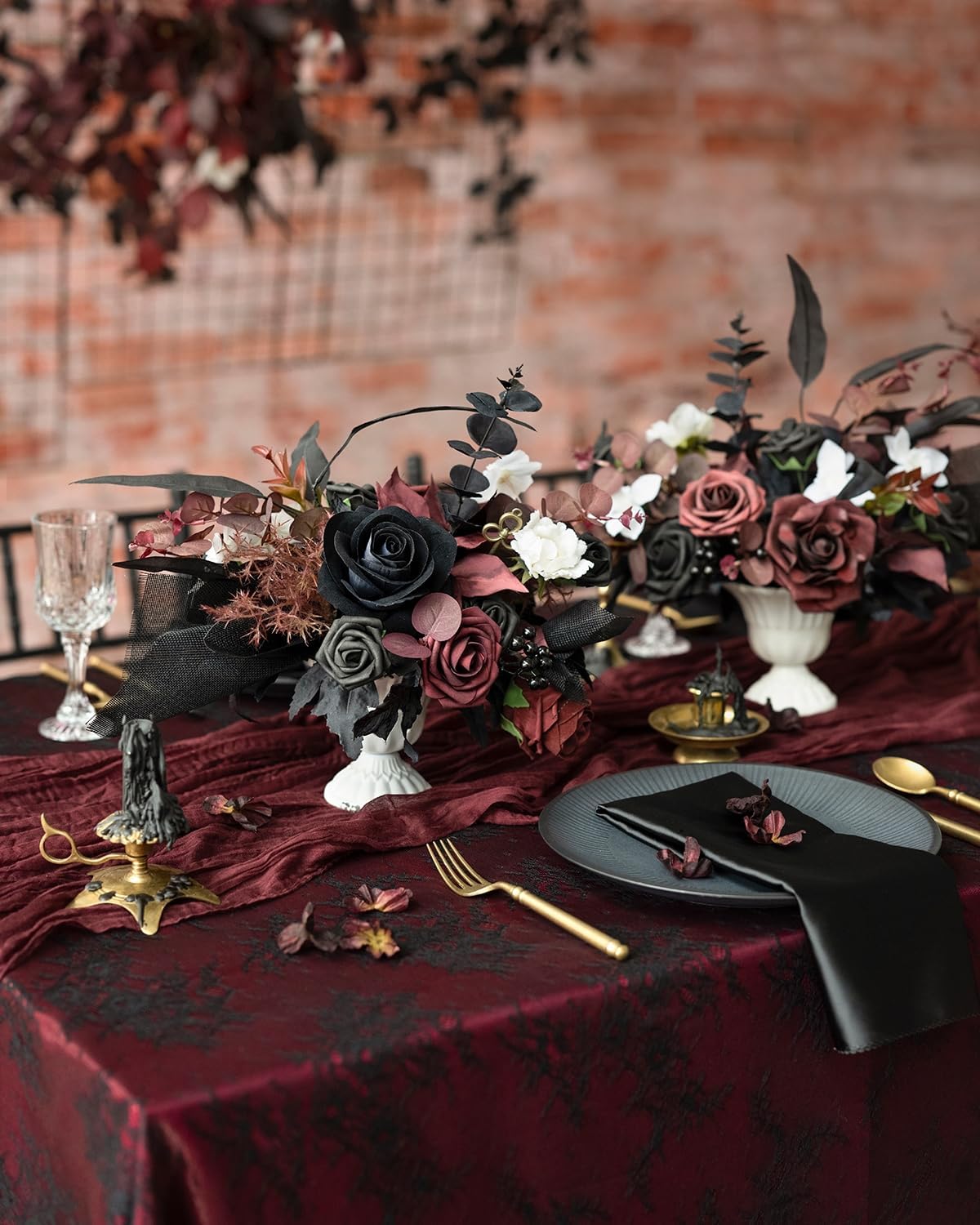 Moody Burgundy Black Artificial Flowers and Greenery Mini Combo Set