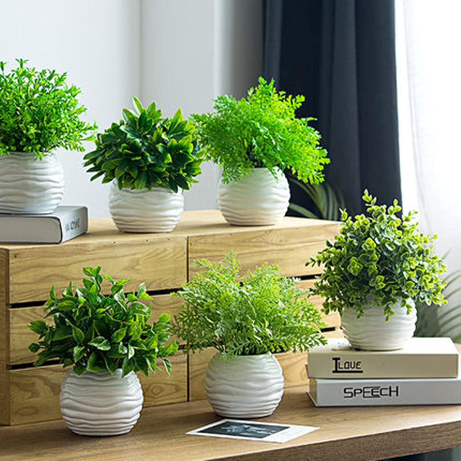 Small Artificial Flowers with Ceramic Pots for Home Decor