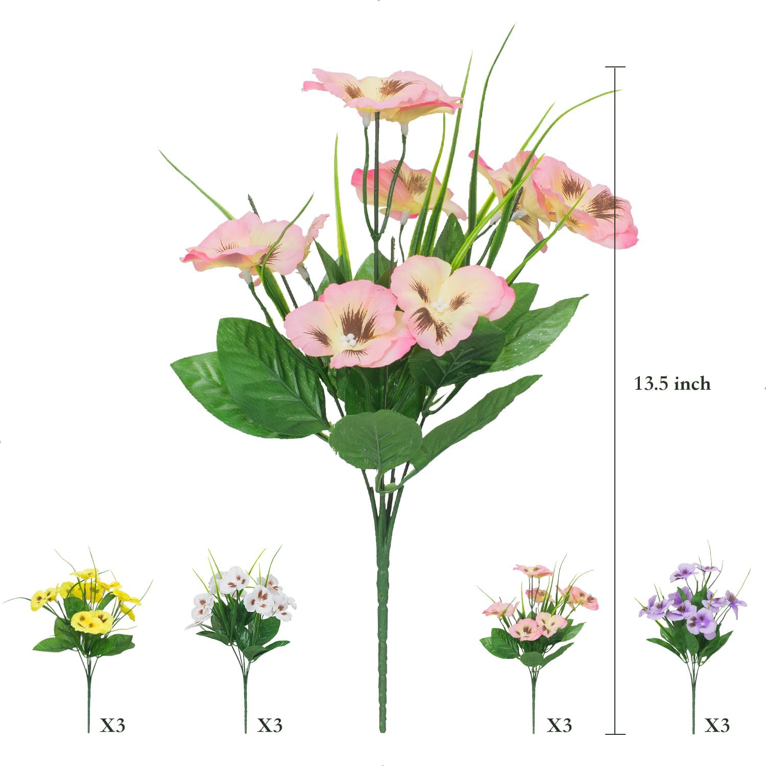 Poolfind Artificial Flowers 12 Bundles UV Resistant Pansy Decor