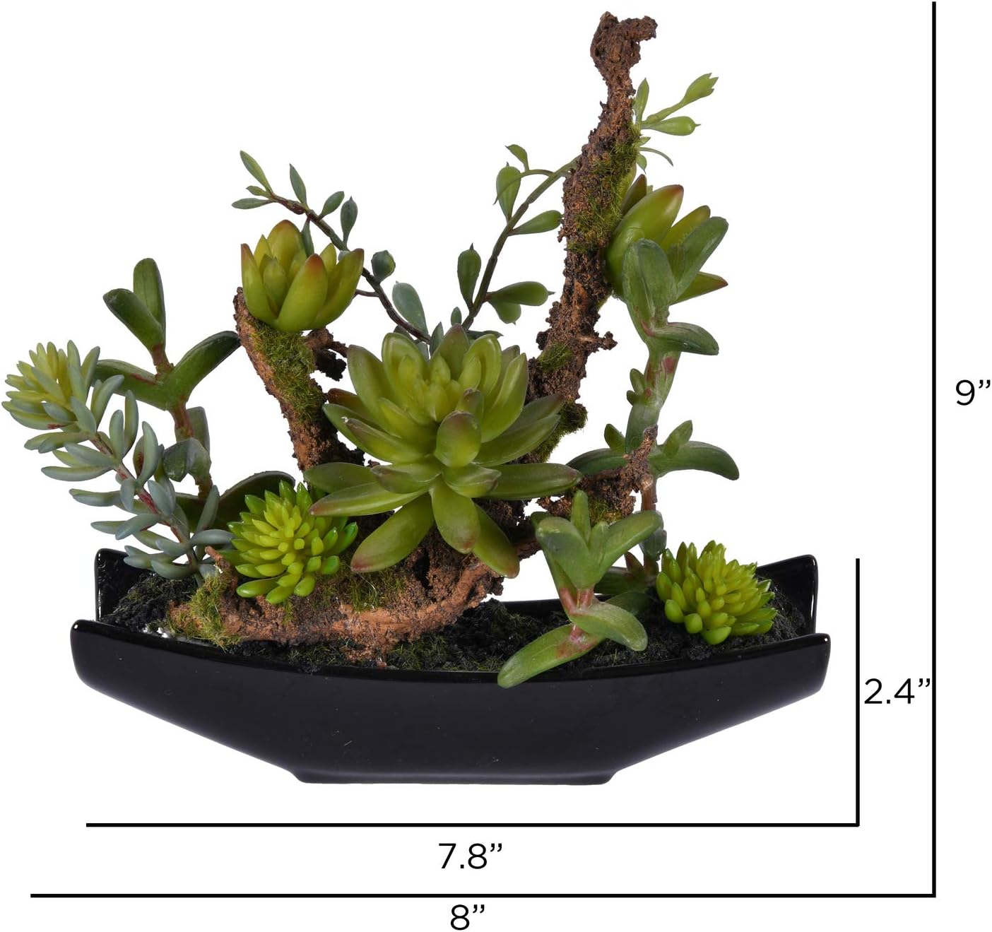 Vickerman 8 Inch Indoor Artificial Green Mixed Succulent Planter - Ceramic Pot