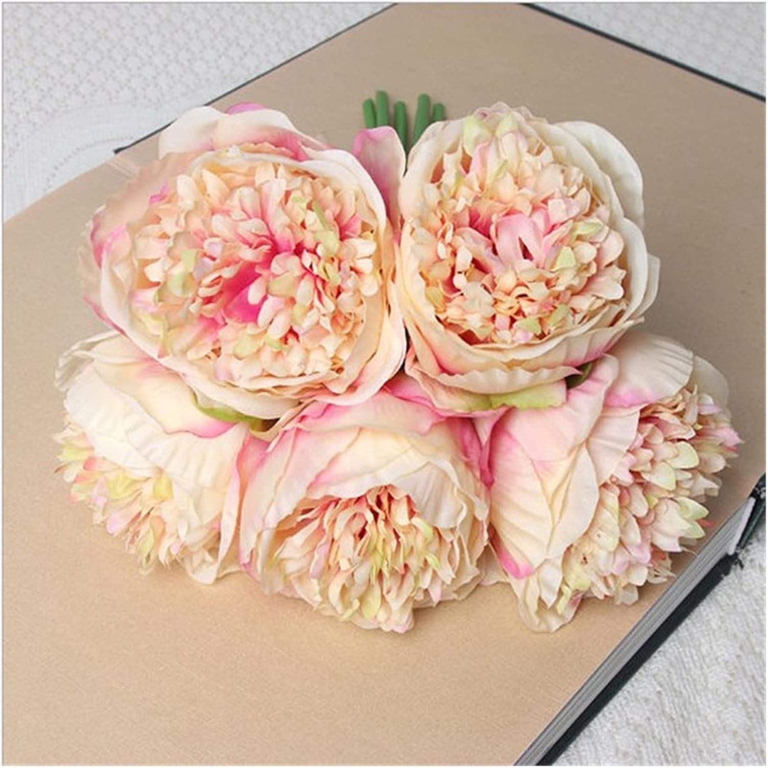 GaRcan Artificial Flowers with Pots 5pcs White Peony and Pink Rose Display Set