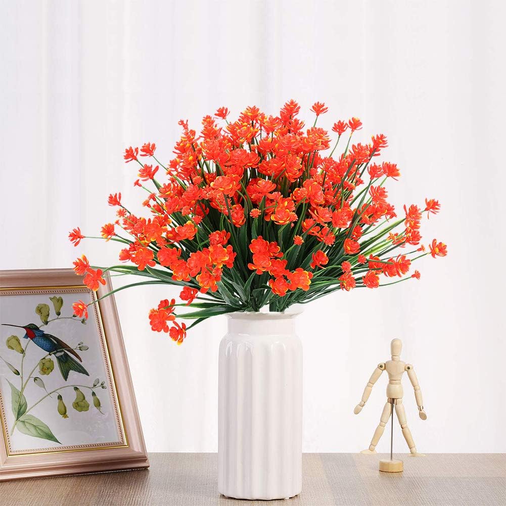 KLEMOO Artificial Flowers 8 Bundles UV Resistant Decor