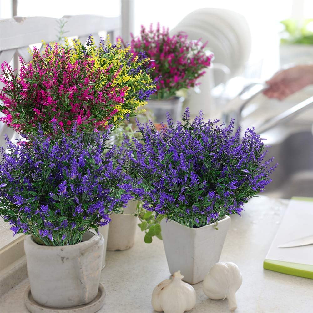 ArtBloom 8 Bundle Artificial Lavender Flowers UV Resistant