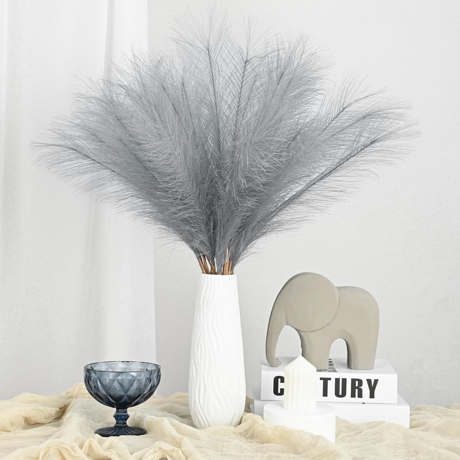 U-LIAN 36PCS Grey Faux Pampas Grass for Decor