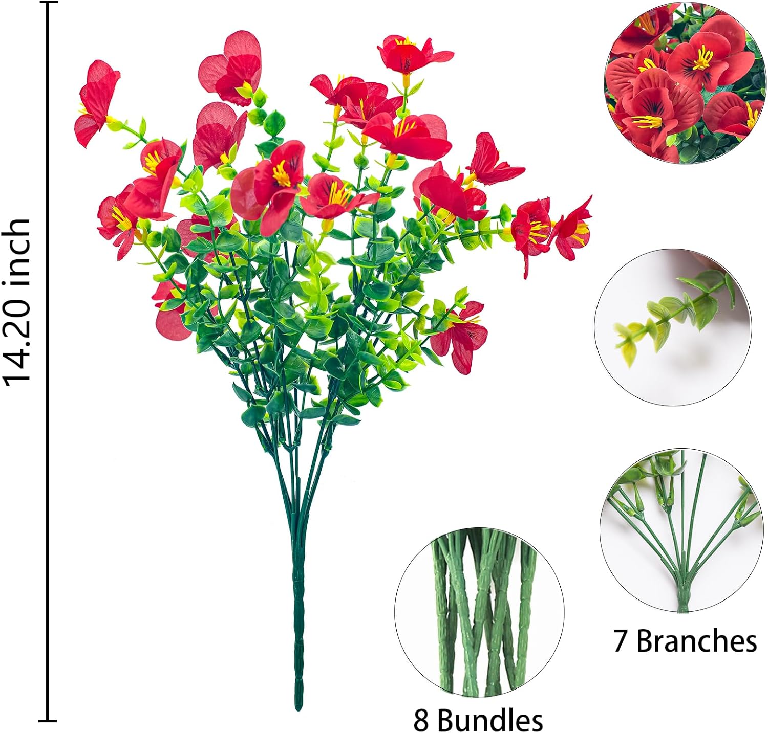 8 Bundles Artificial Flowers Outdoor UV Resistant Faux Plants Set