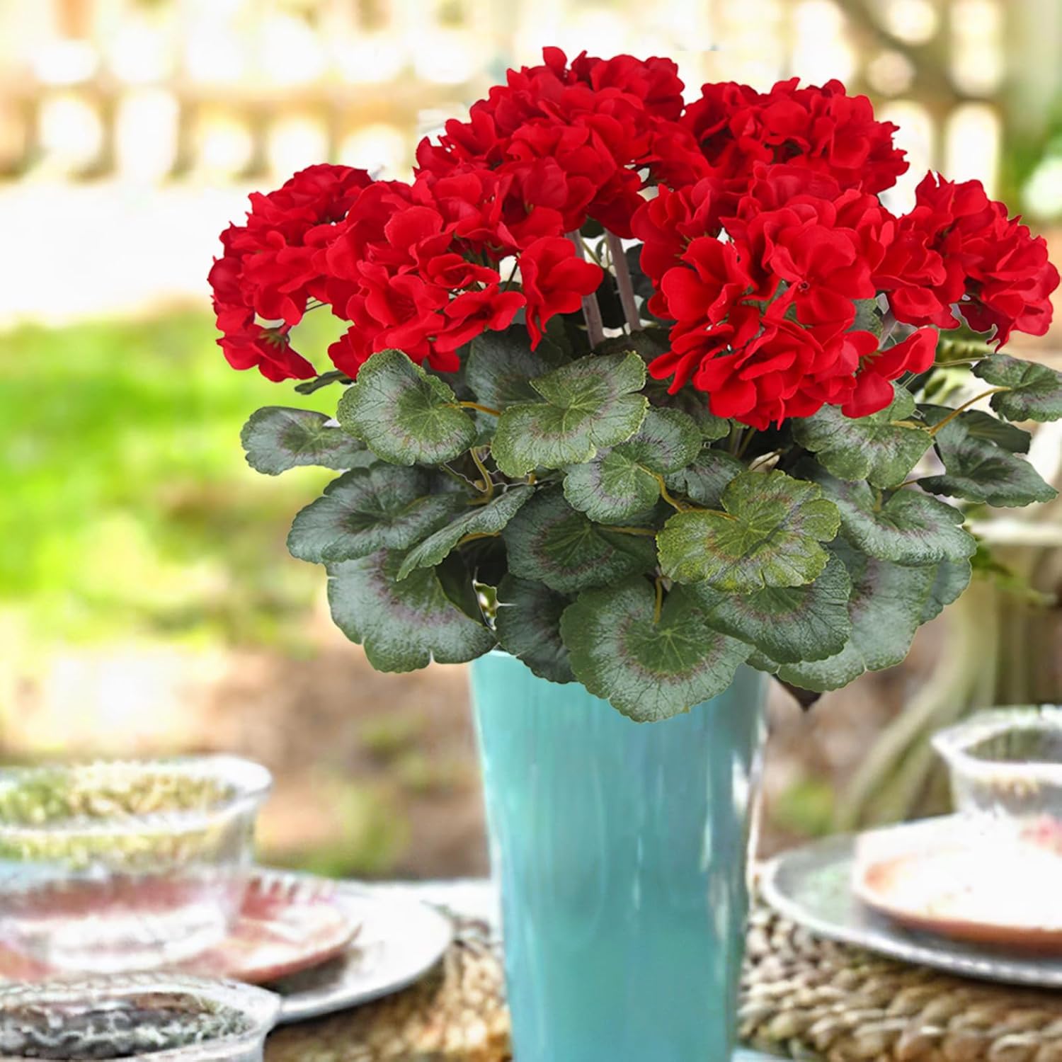 Artificial Red Geraniums Bushes for Outdoor Decor
