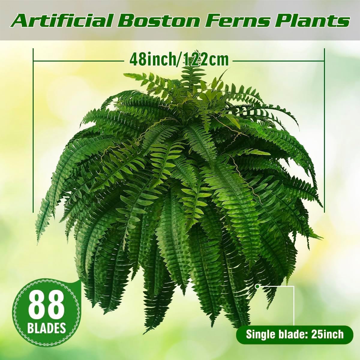 DACHUI 48 Inch Artificial Boston Fern Bush 88 Branches