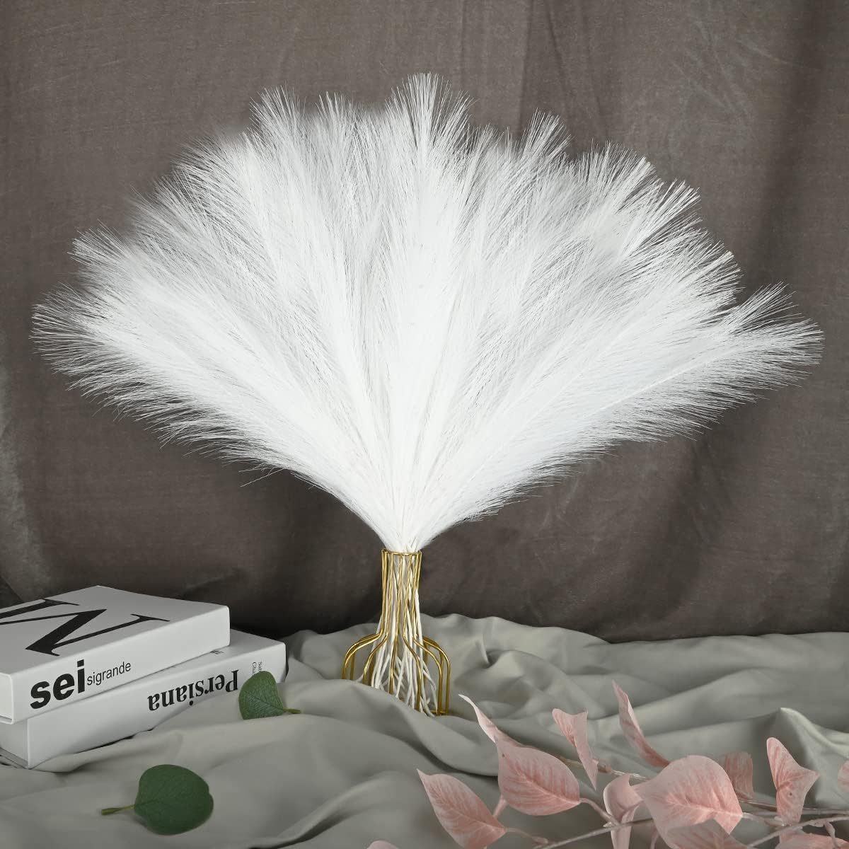 U-LIAN 12PCS White Faux Pampas Grass 24 Inch Decor