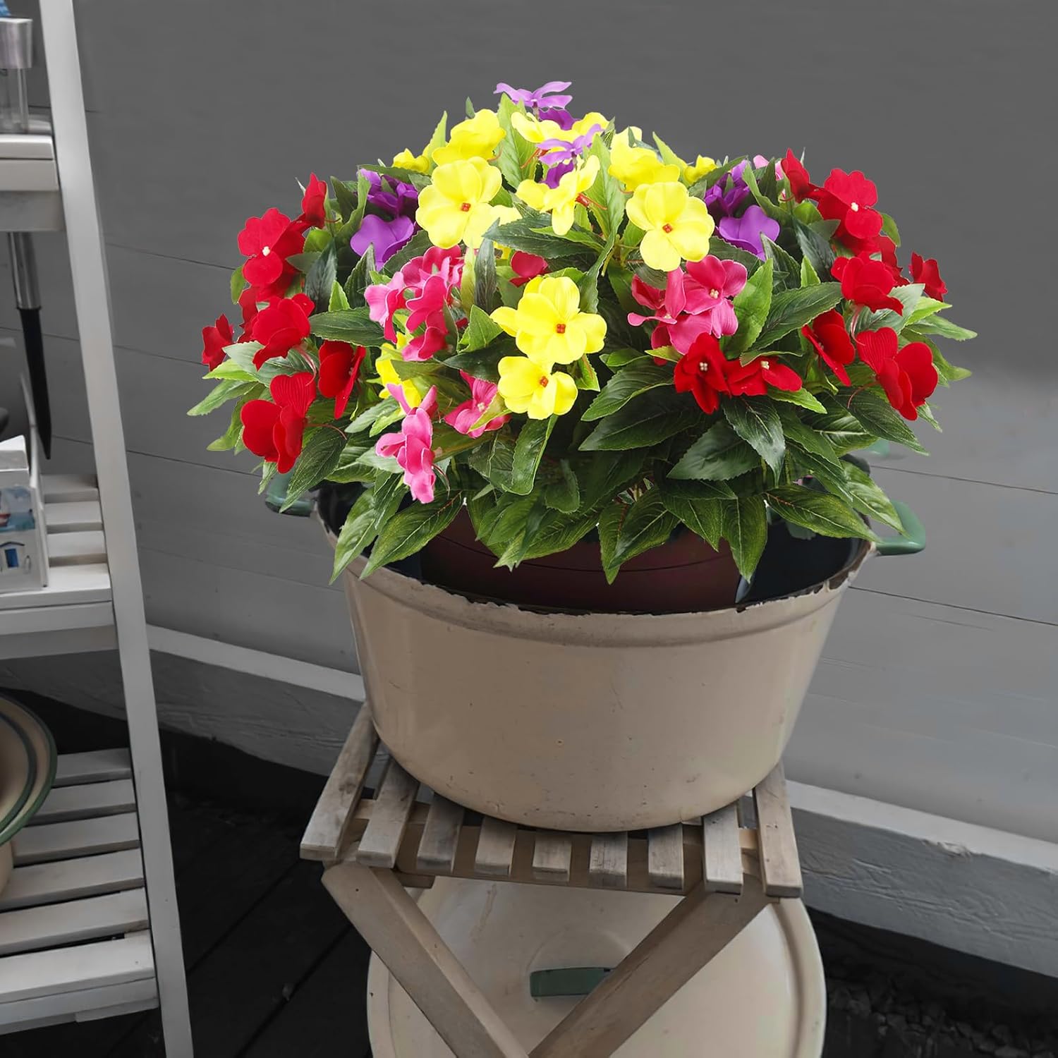 4 Pcs Artificial Impatiens Flowers for Outdoor Decor