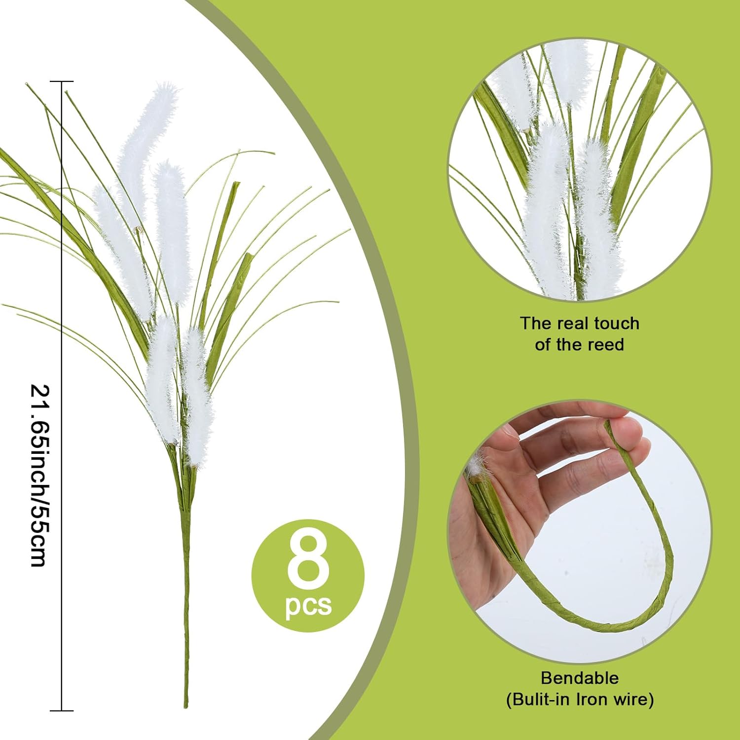 8PCS Artificial Foxtail Grass 21 Inch Green Pampas Grass Decor