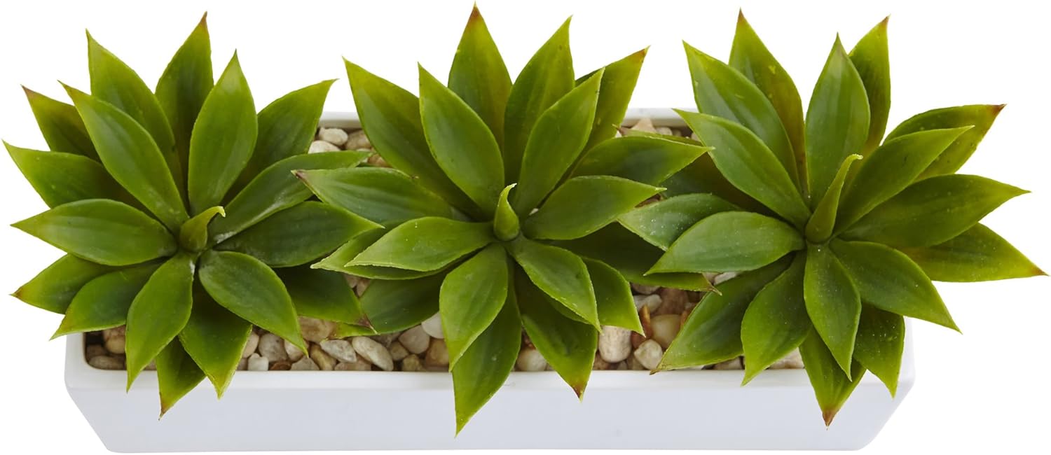 Nearly Natural 6916 Agave Succulent in Green Rectangular Planter