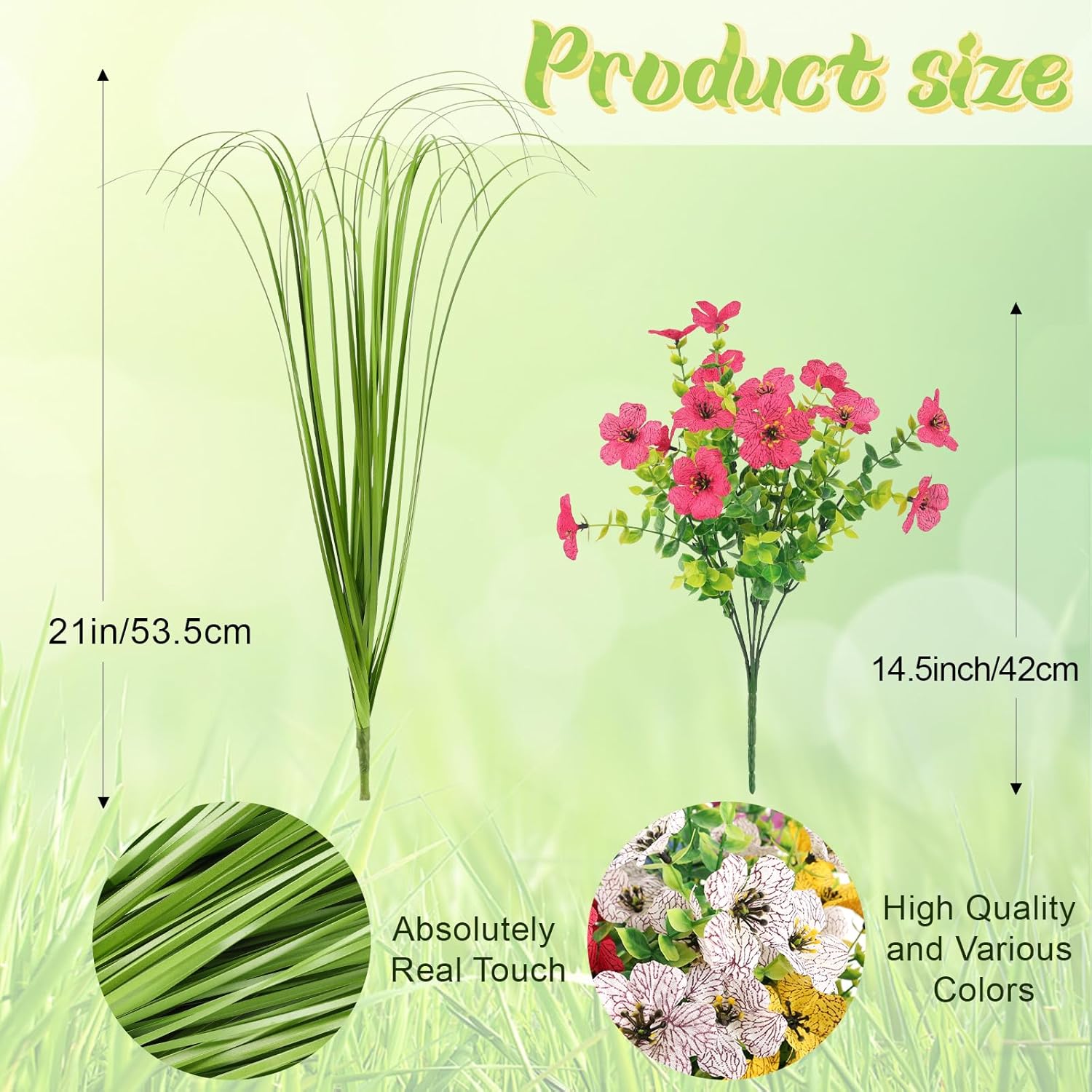 6PCS Artificial Flowers with Fake Grass Outdoor Decor Set