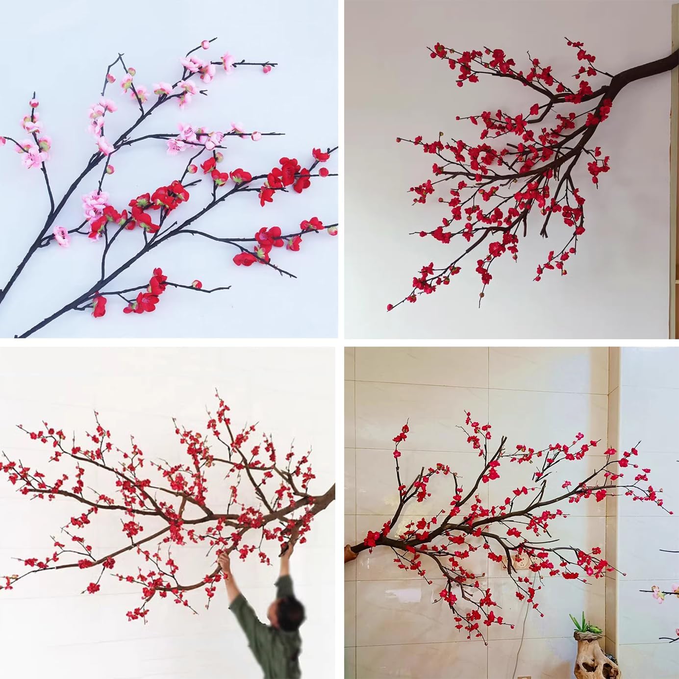 Red Silk Artificial Plum Blossom Flowers 1mx08m