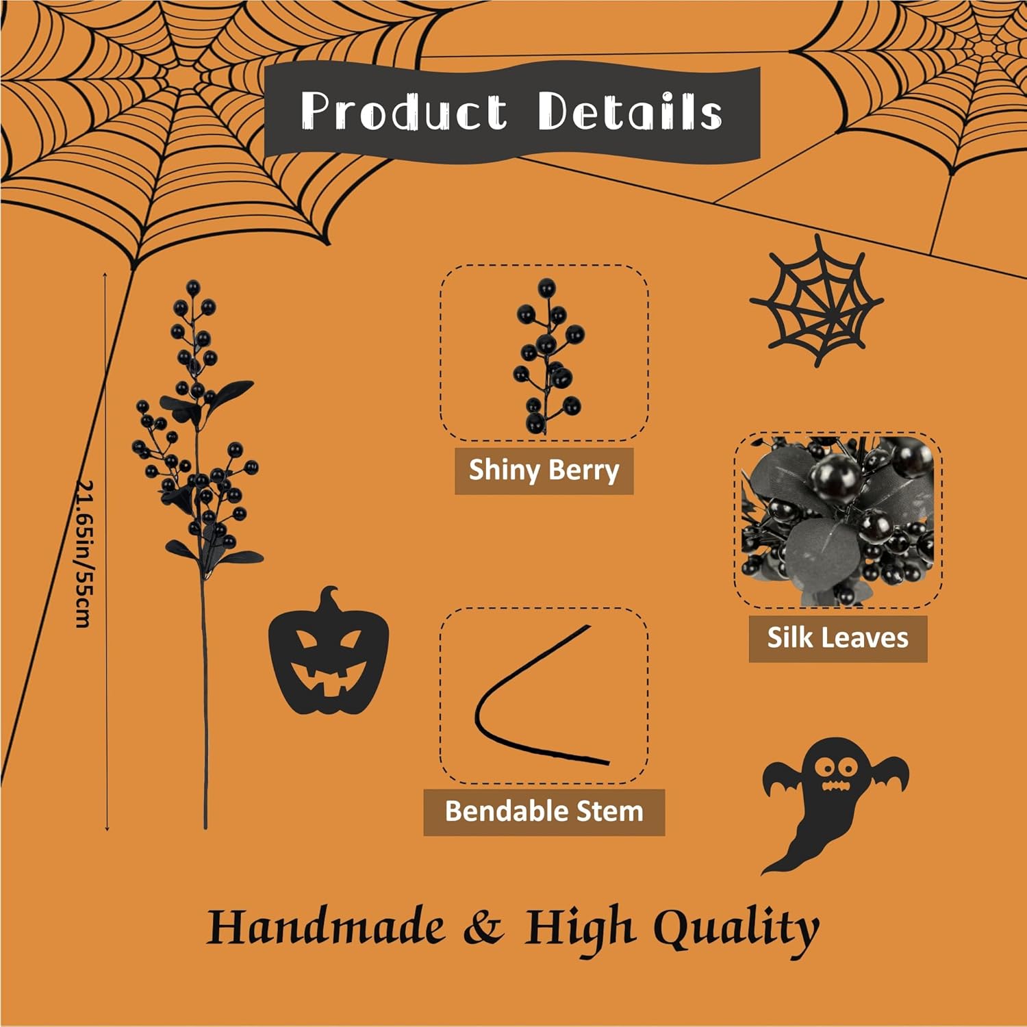 10 Pcs Black Berry Stems for Halloween Decor