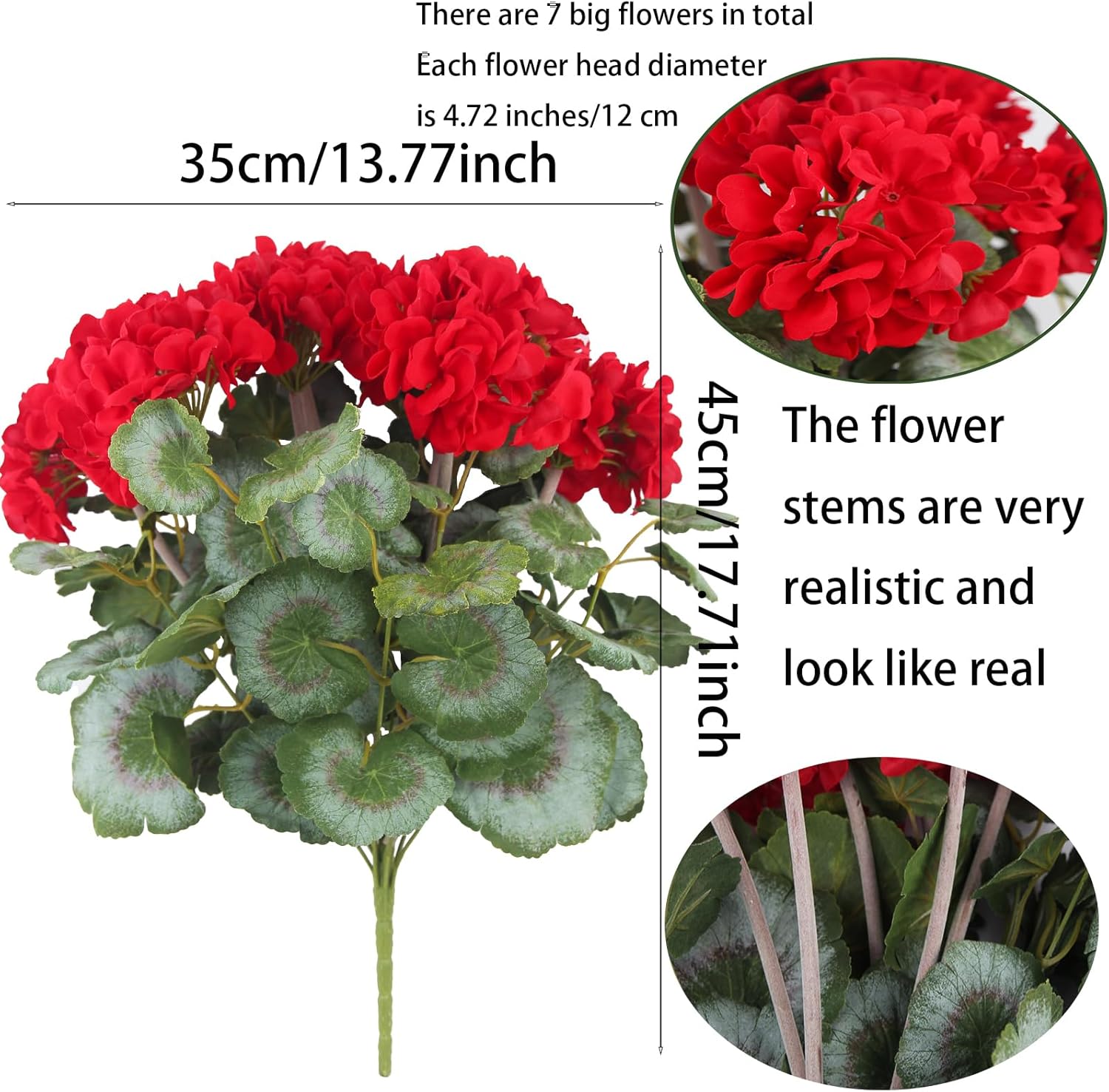 Artificial Red Geraniums Bushes for Outdoor Decor