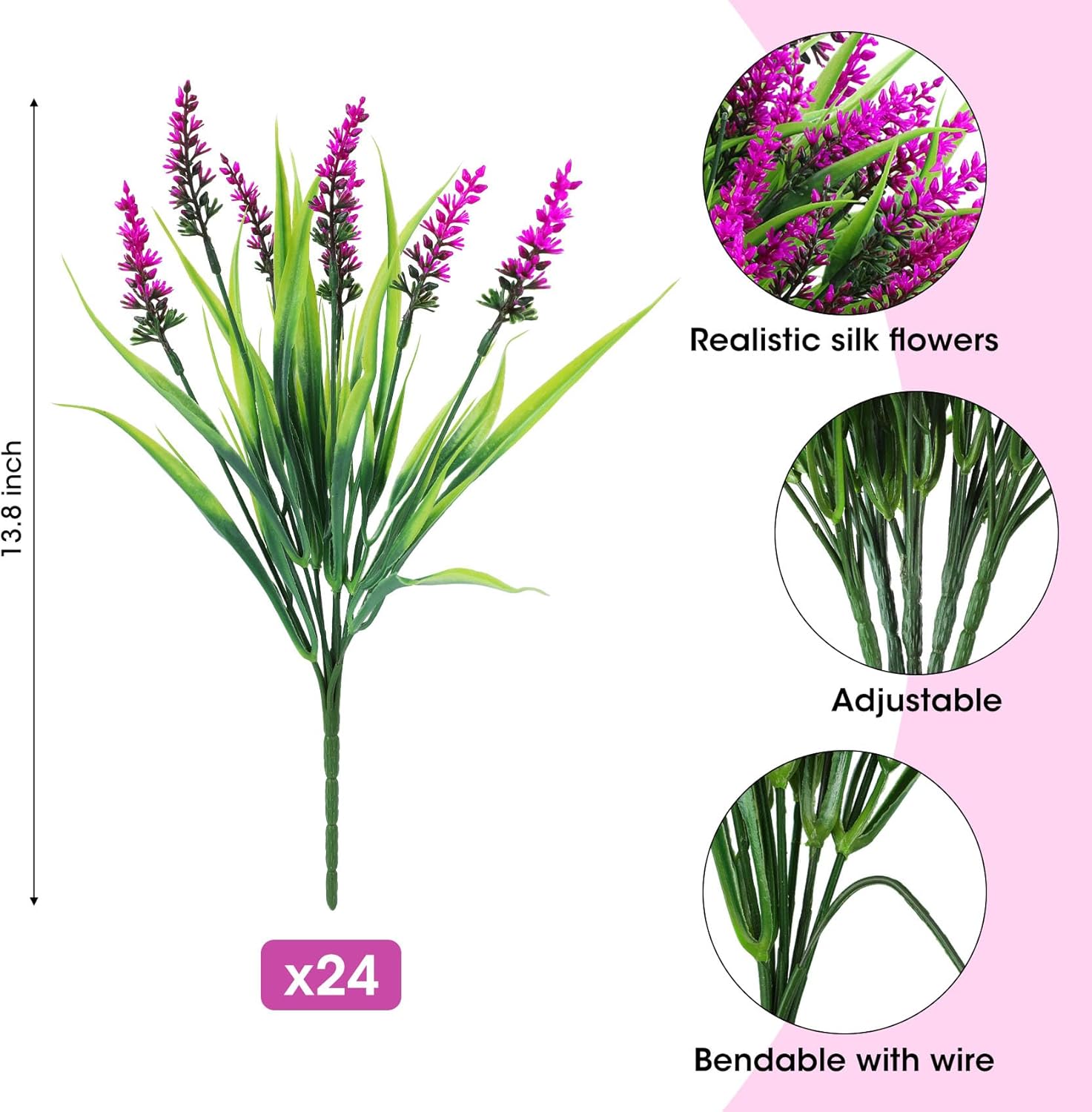 Ouddy Decor 24 Bundle Artificial Fuchsia Lavender Flowers