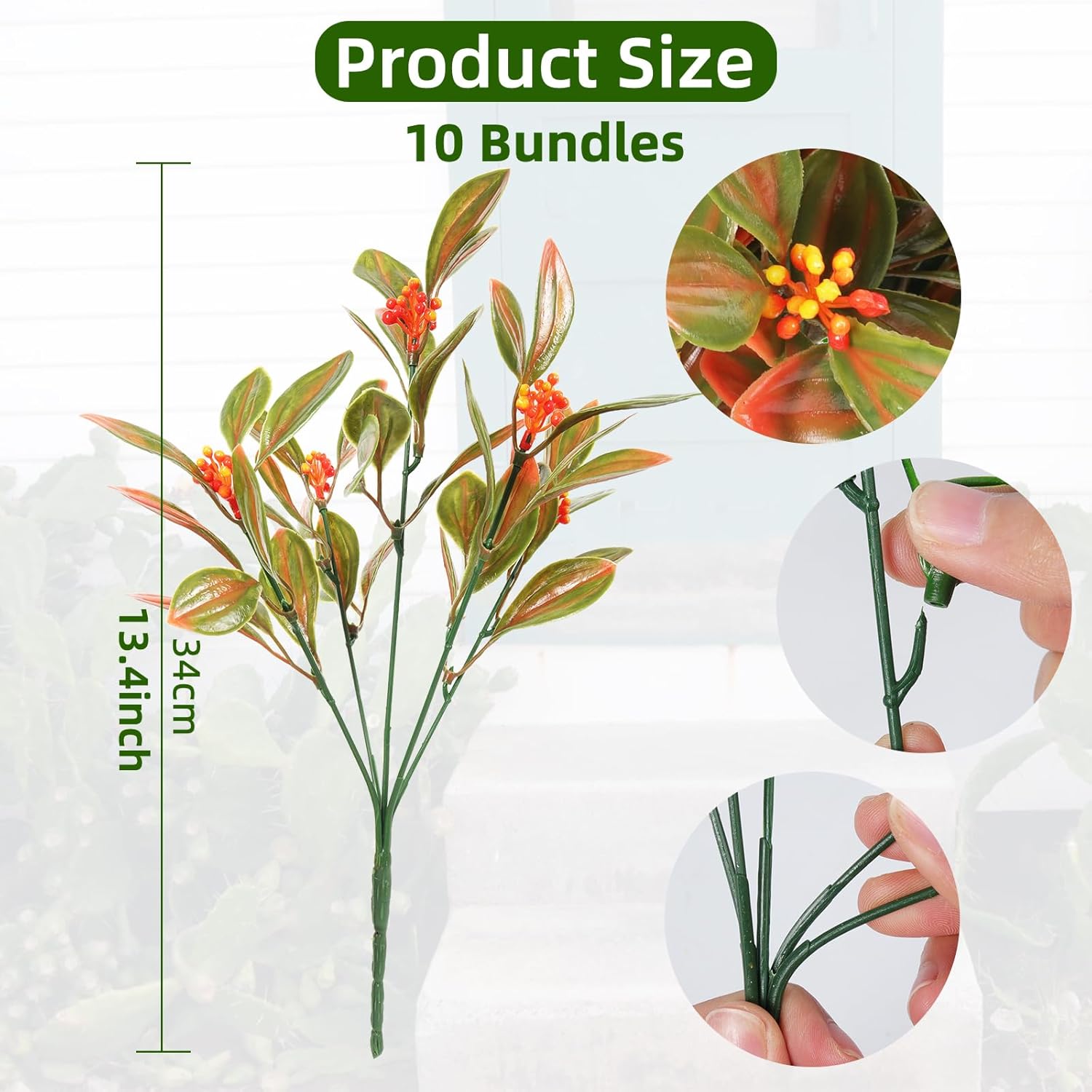RECUTMS Artificial Mums for Outdoor Fall Vase Filler 10 Pack Tangerine