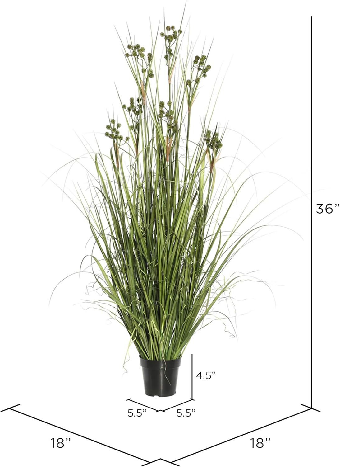 Vickerman 36 Inch Artificial Grass with Pomp Balls in Black Plastic Pot