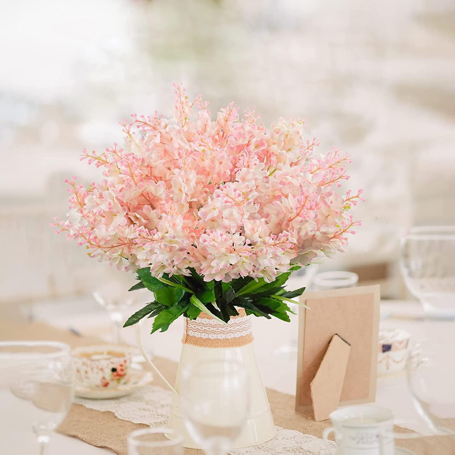 6Pcs Artificial Pink Wisteria Flowers with 137 Inch Stems