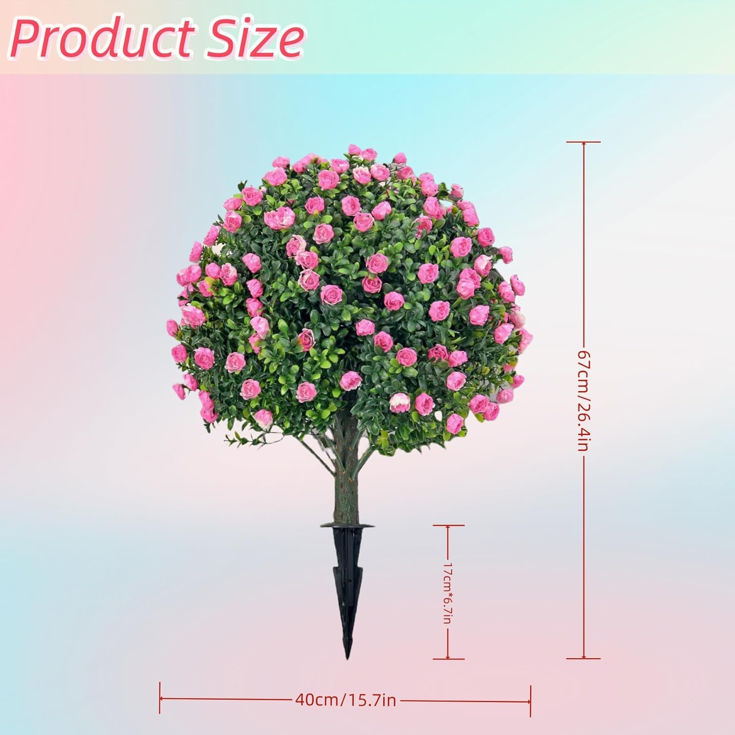 Set of 2 Artificial Boxwood Topiary Ball Trees with Pink Flowers