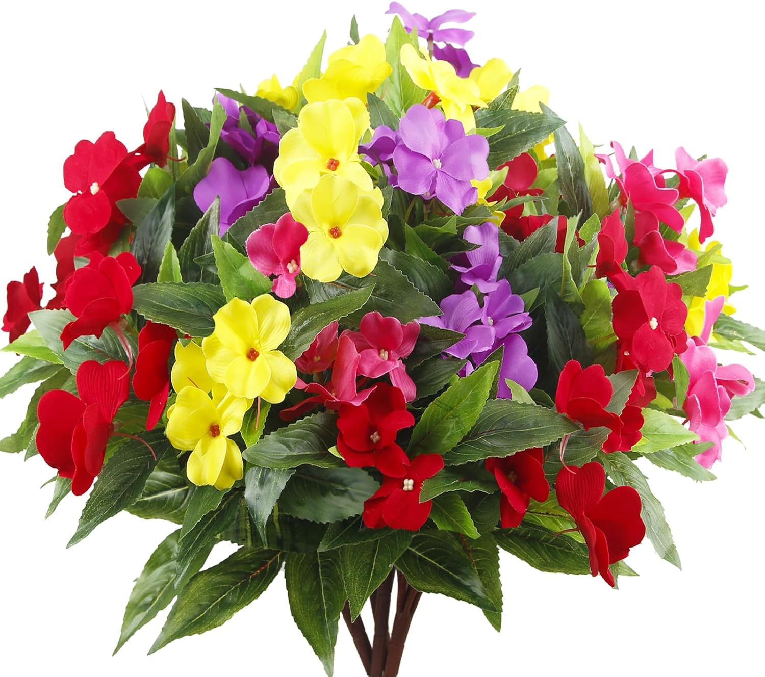 4 Pcs Artificial Impatiens Flowers for Outdoor Decor