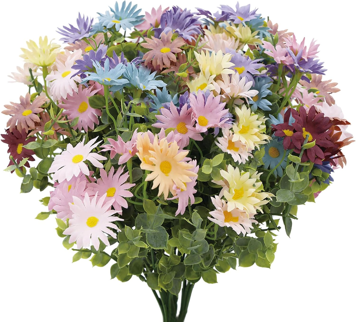 Pretty Jolly Artificial Flowers Rainbow Daisies Eucalyptus Greenery Decor