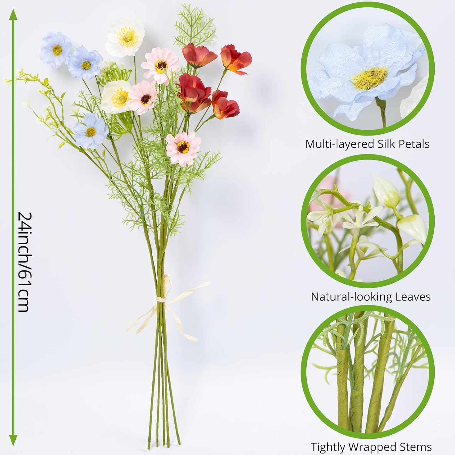 TIVMIK Artificial Flower Bouquet 24 Inch Realistic Silk Flowers