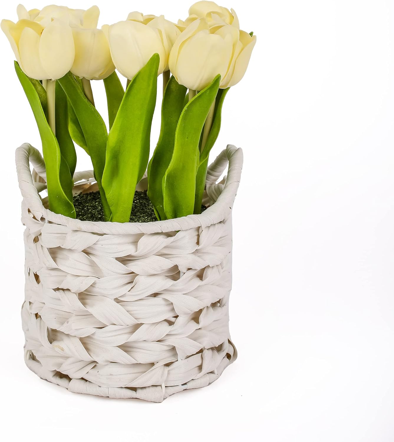 National Tree Company Artificial Tulip Bouquet with Base and White Basket