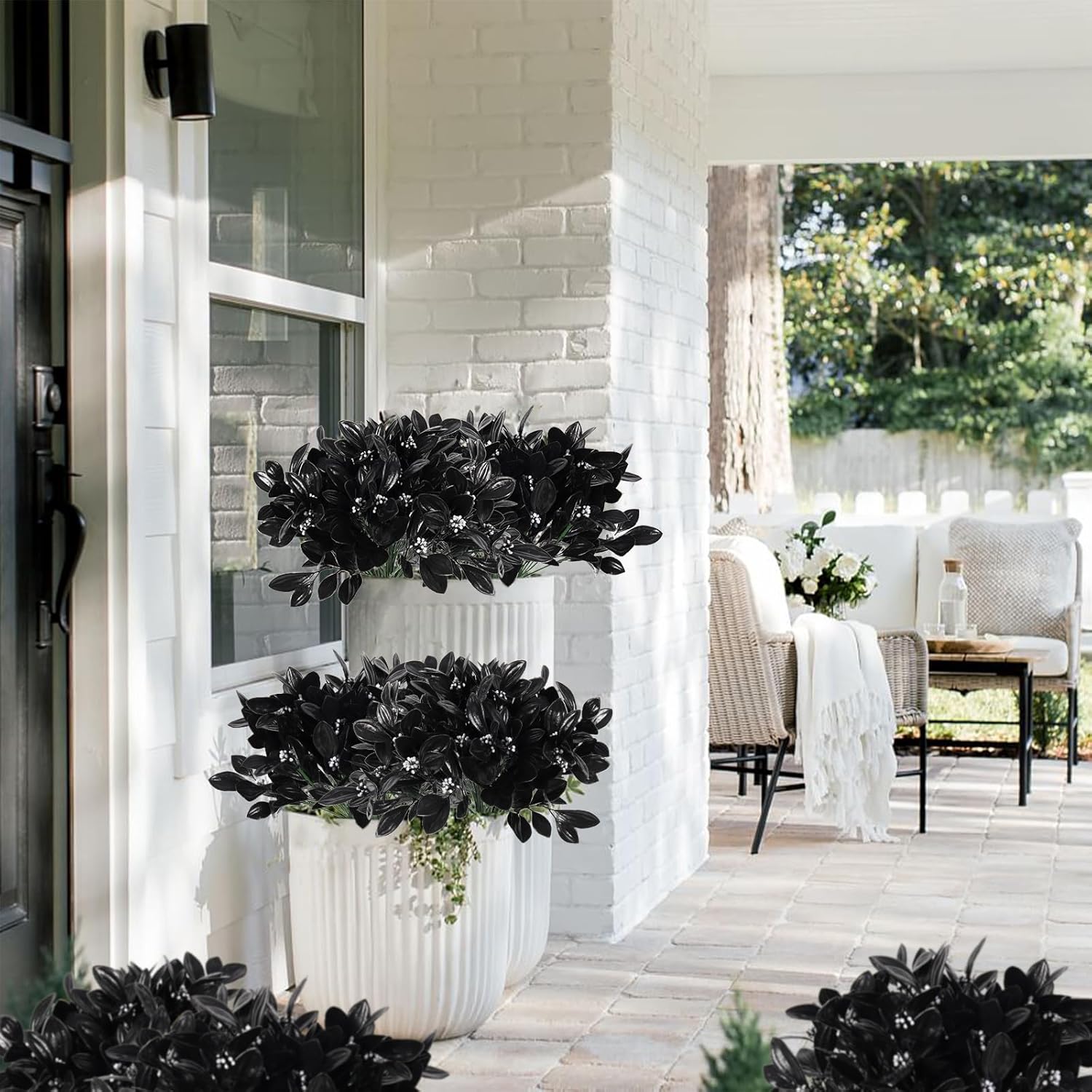 RECUTMS Halloween Artificial Black Bouquet Fake Flowers 10pcs Outdoor