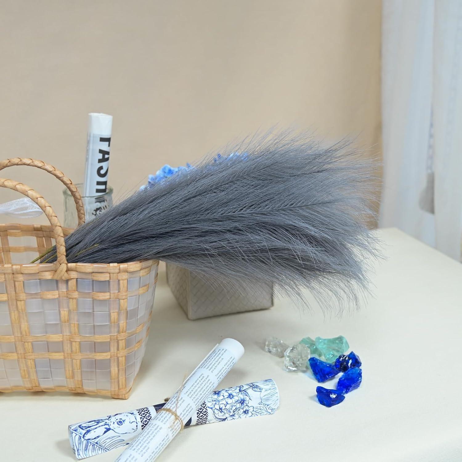 U-LIAN 12PCS Grey Faux Pampas Grass 24 Inch Decor