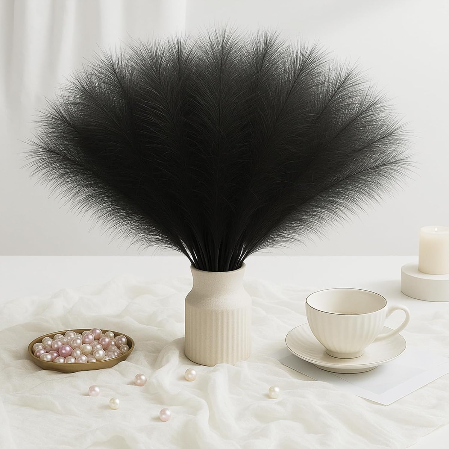 U-LIAN 36PCS Black Artificial Pampas Grass 17 Inch Decor