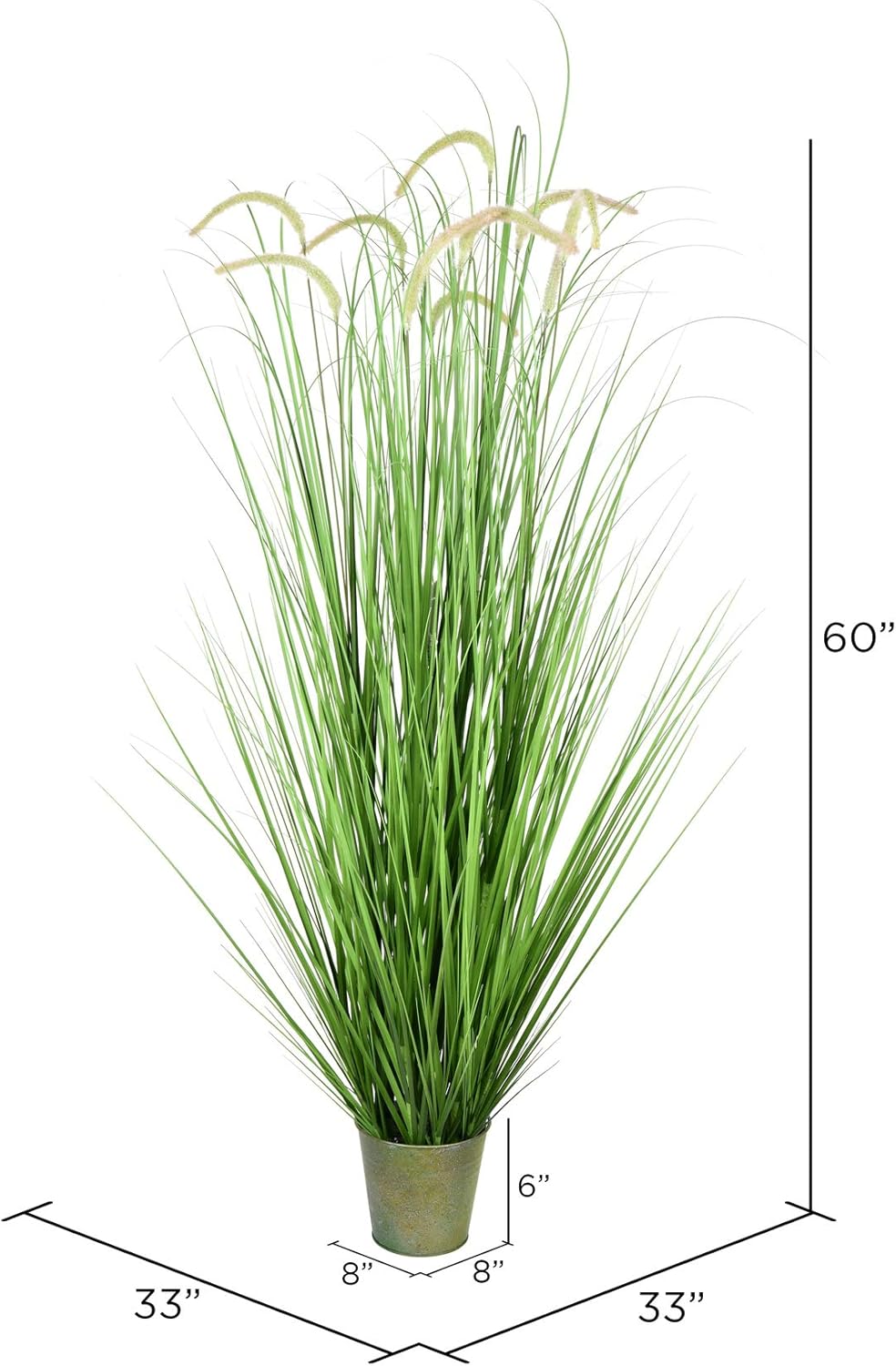 Vickerman 60 Inch Artificial Green Grass with Iron Pot Decor