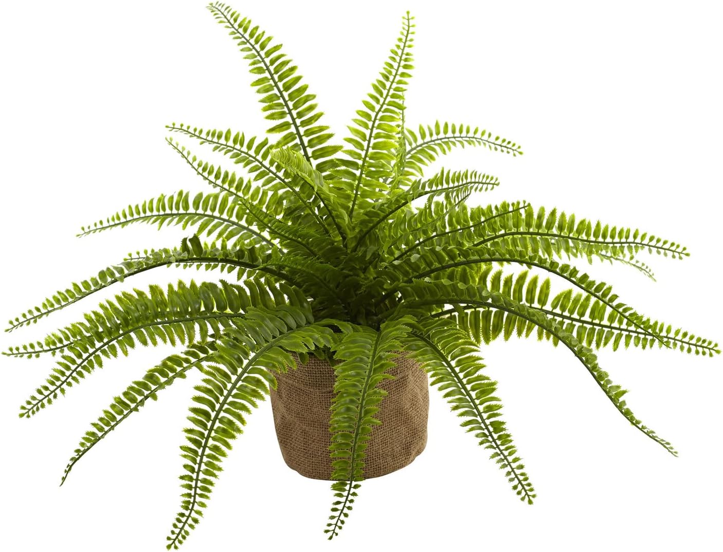 Nearly Natural Boston Fern with Burlap Planter Set of 2
