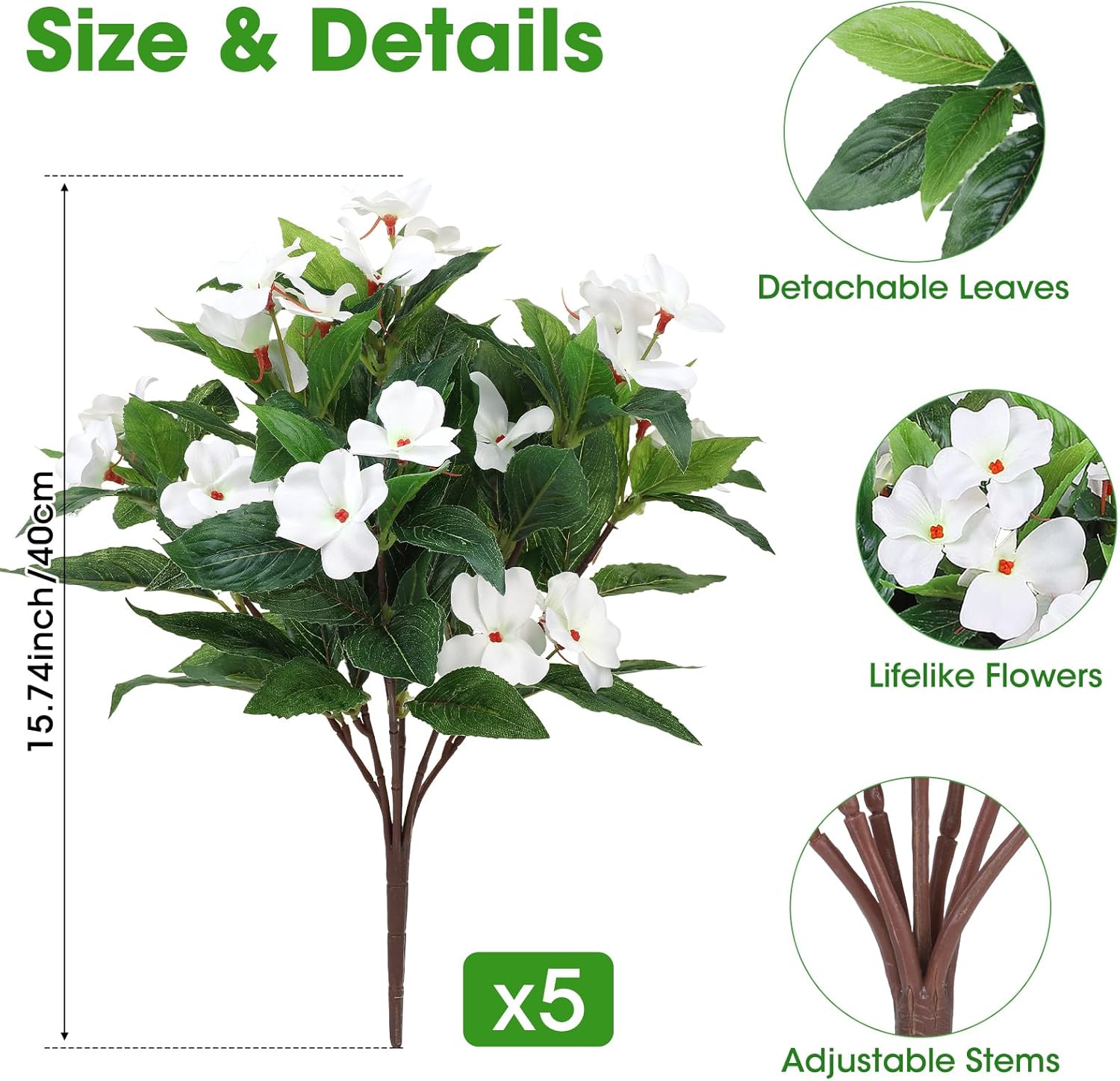 5 Pcs Artificial Flowers for Outdoor Decorations