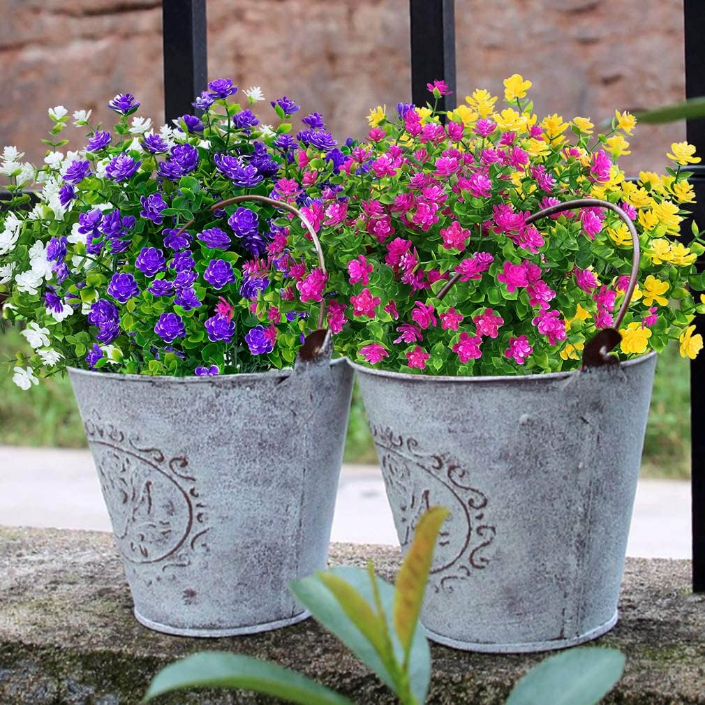 16 Bundle Artificial Flowers Lifelike UV Resistant Decor Set