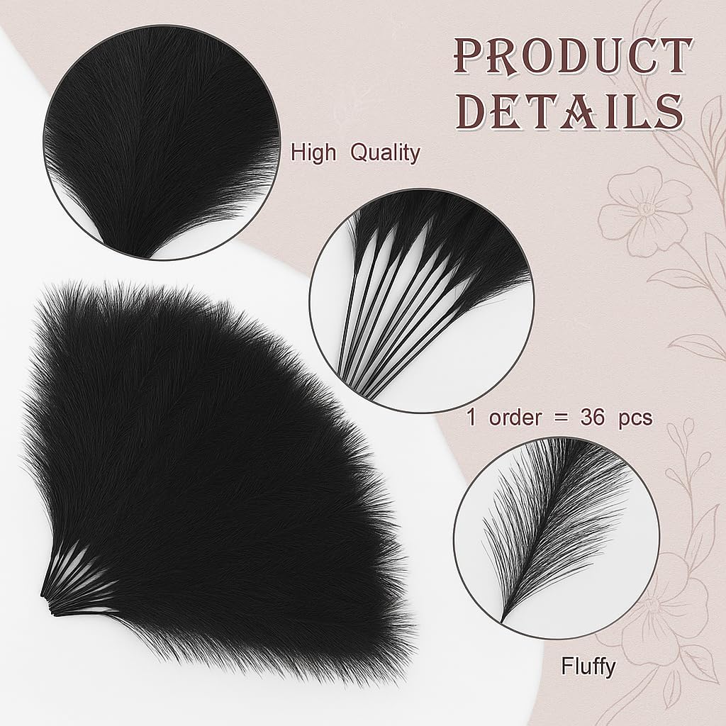 U-LIAN 36PCS Black Artificial Pampas Grass 17 Inch Decor