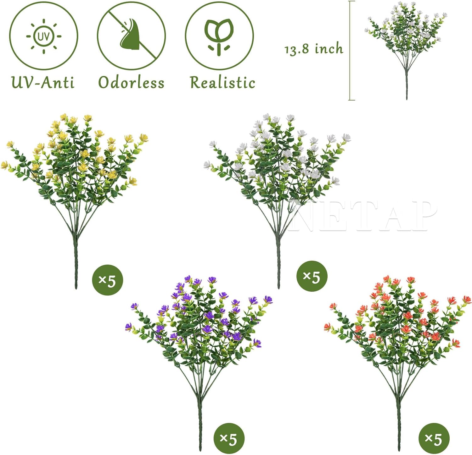 20 Bundle Artificial Flowers Set for Outdoor and Indoor