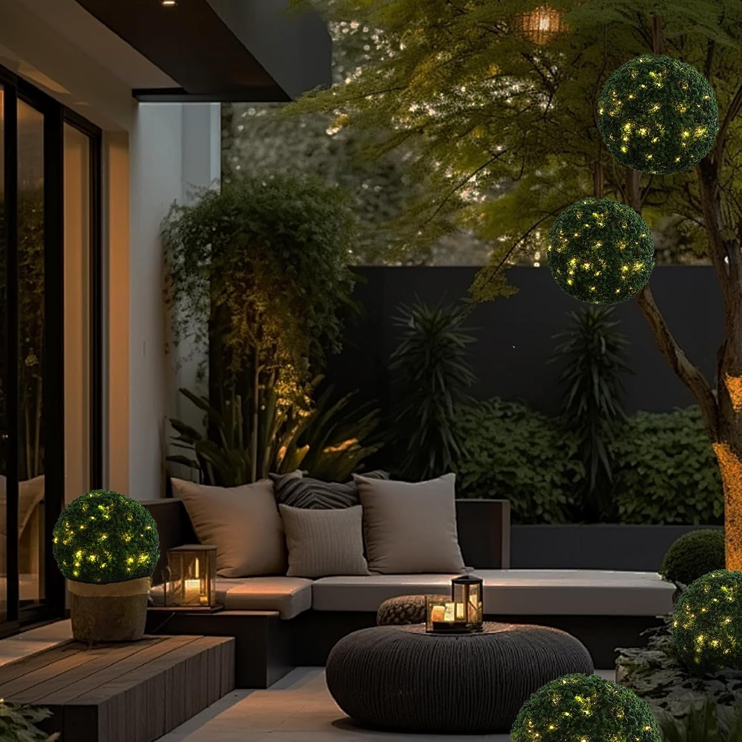 Le Serein 2 Pcs Pre-Lit Faux Topiary Ball Outdoor Decor