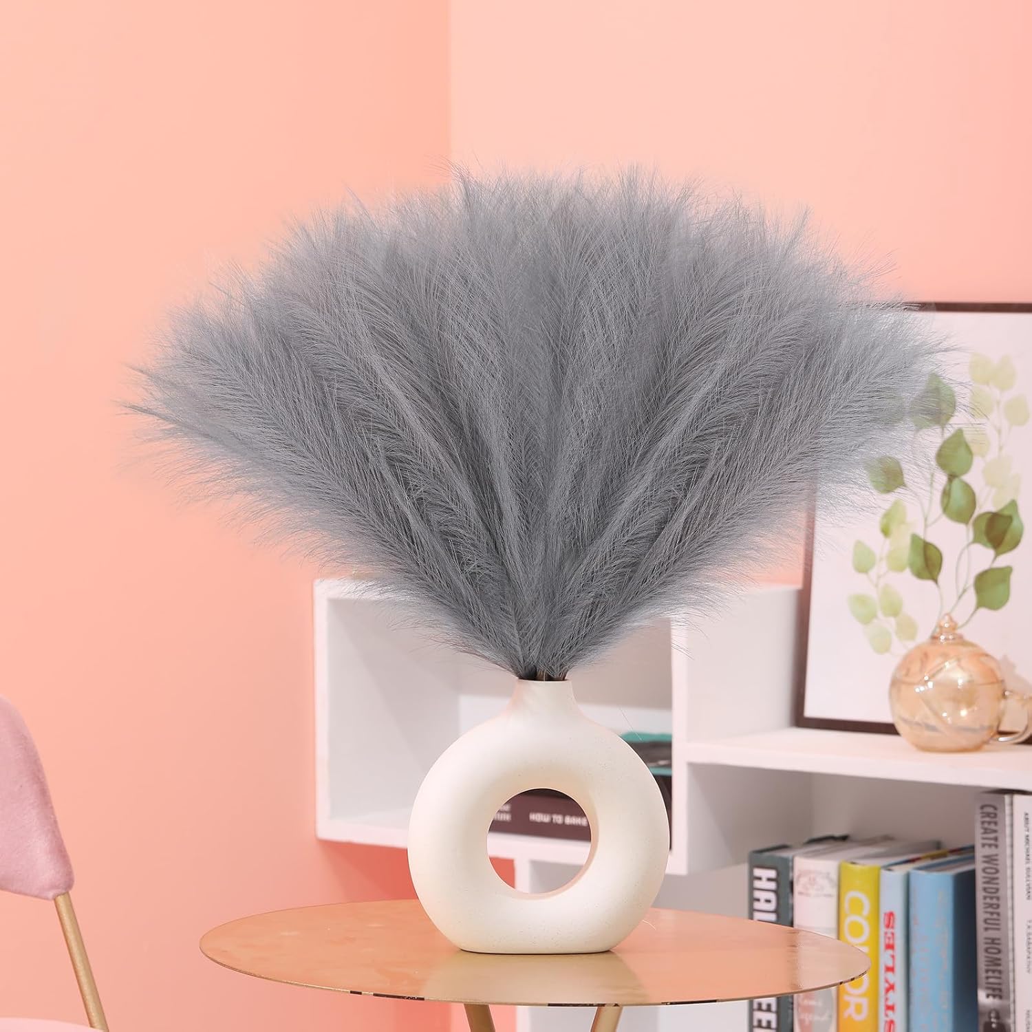 Faux Pampas Grass Decor 177 Inch 6pcs Light Grey