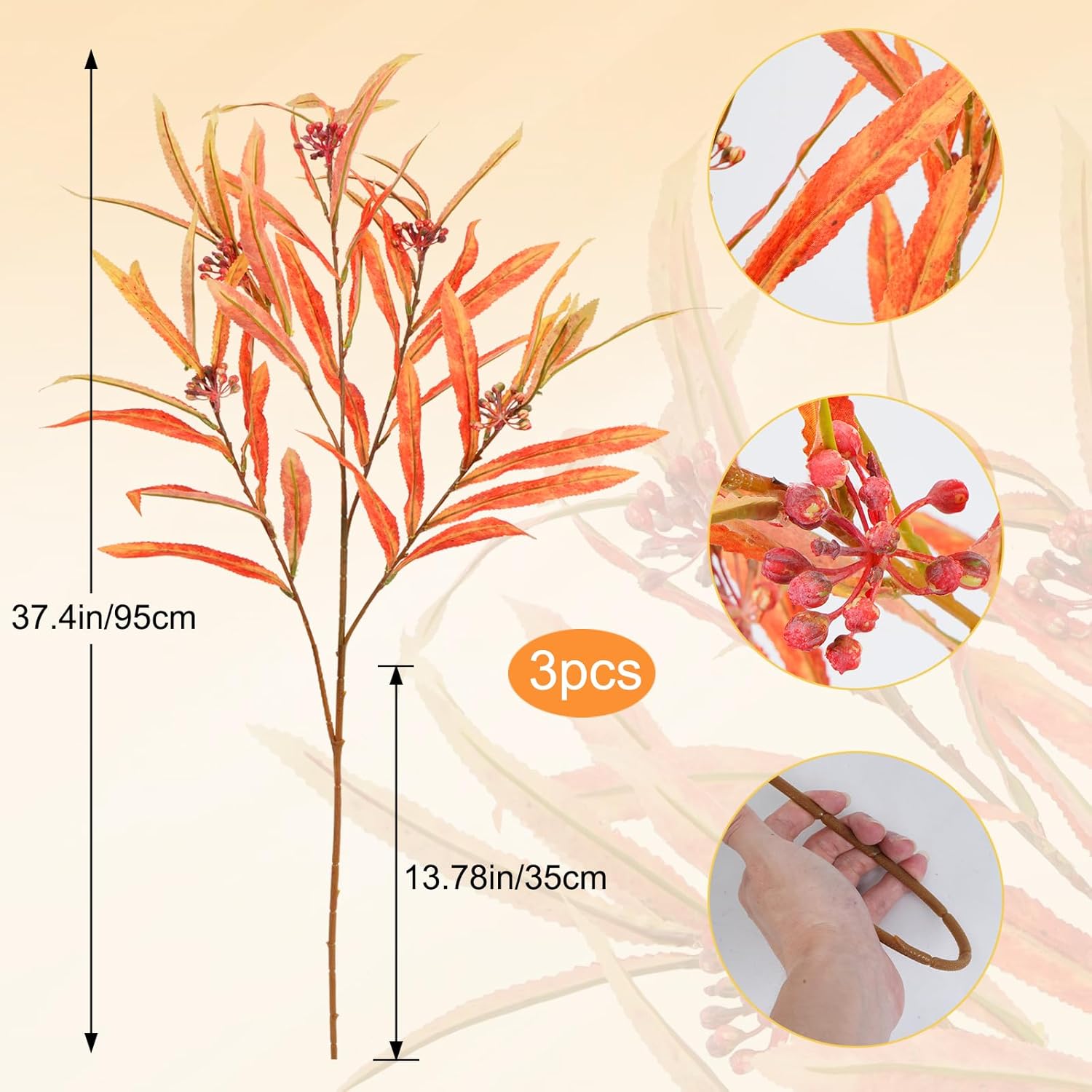 HUAESIN 393 Inch Fall Leaf Grass Stem Artificial Plants 3PCS