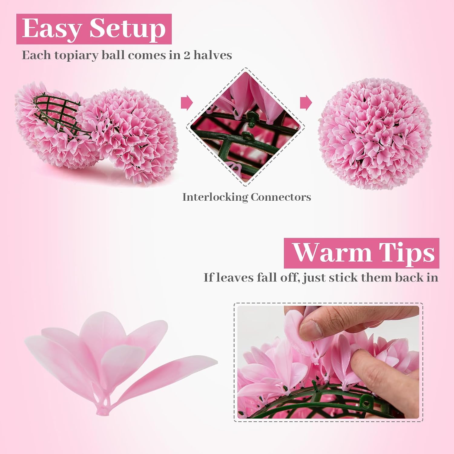 Goplus 11 Inch Artificial Topiary Balls Set of 2 Pink