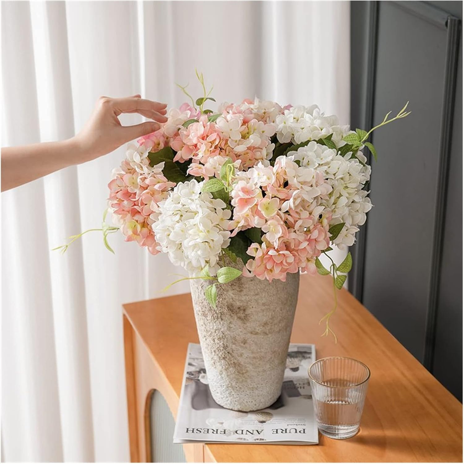 GaRcan Artificial Hydrangea Branch with Pot for Home Decor