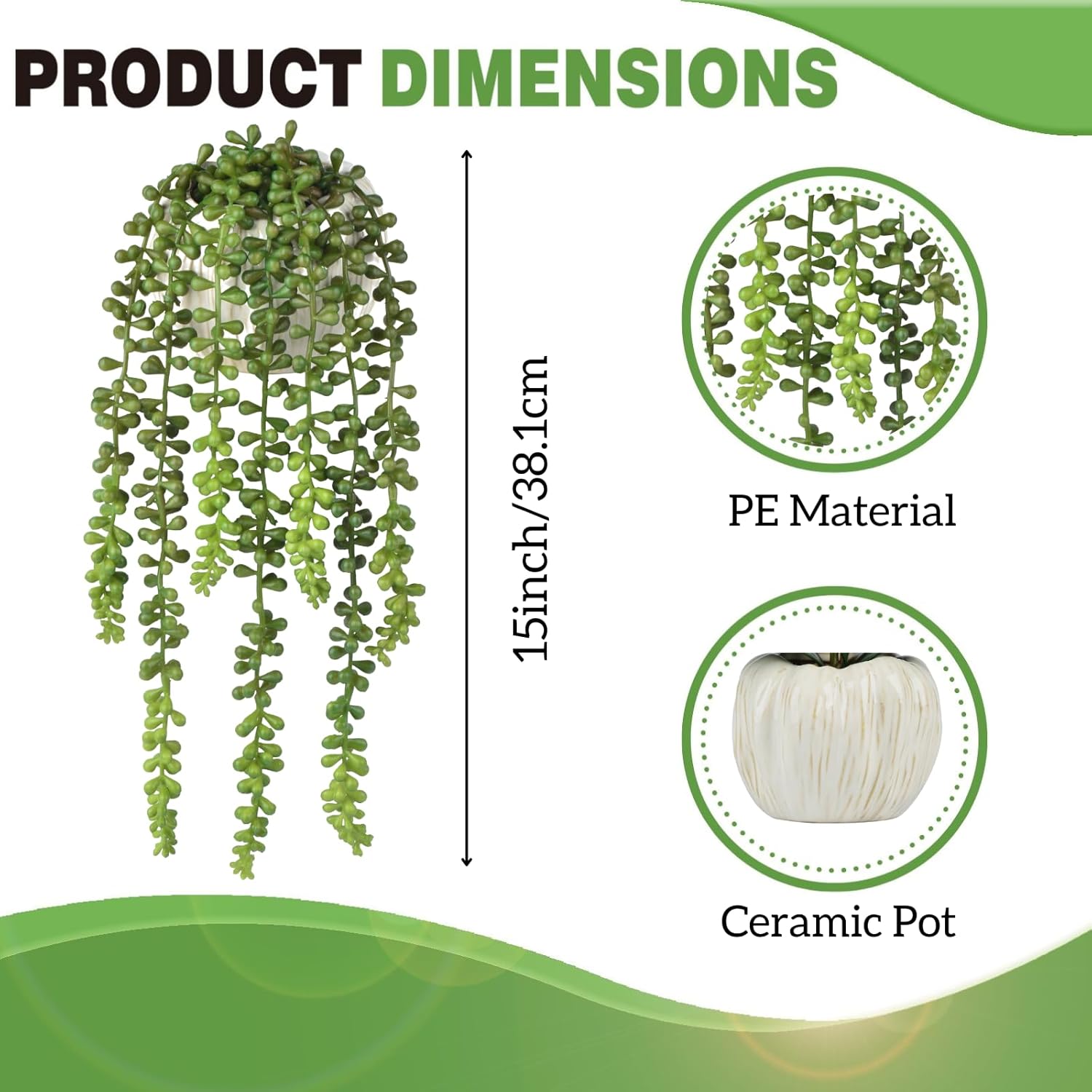 Hisow Artificial String of Pearls with Ceramic Pot
