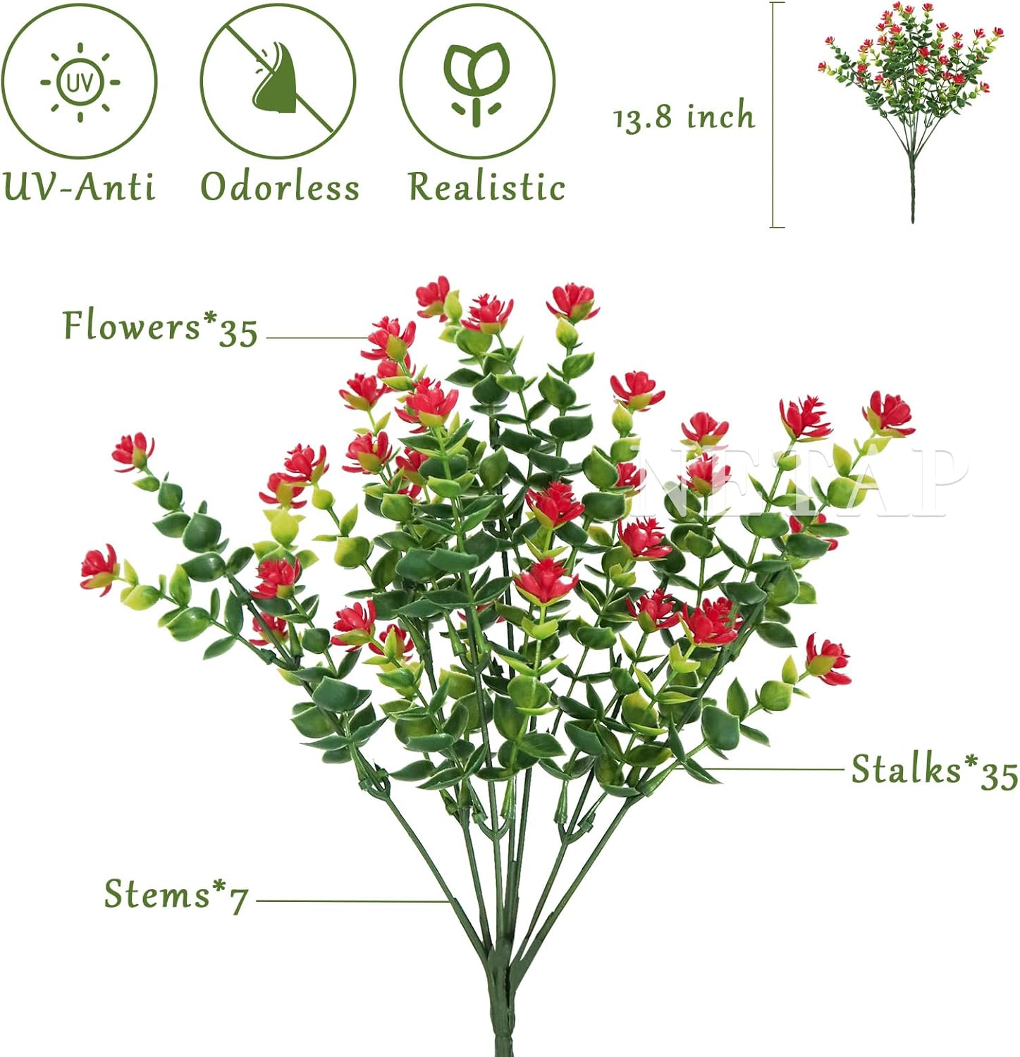 NETAP 20 Bundle UV Resistant Artificial Flowers Set Red