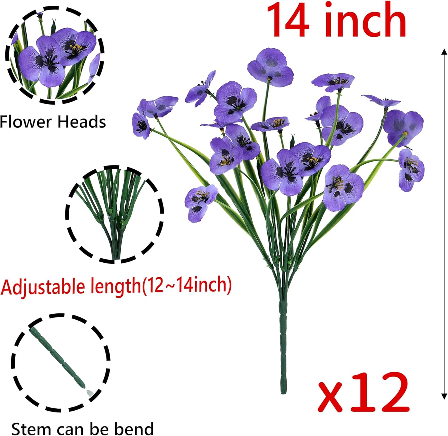 SITUMEIZI 12 Piece Purple Artificial Pansy Flowers